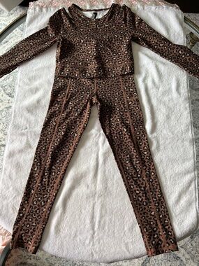 Cotton On Brown Leopard Print Kids Matching Leggings Set top size 7 pants 8